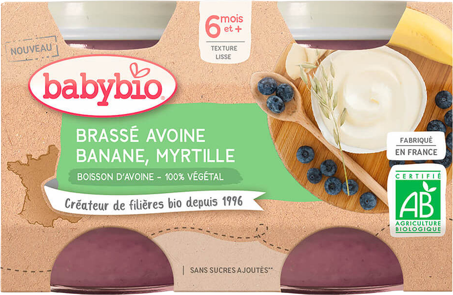 Babybio Brassé z ovesného mléka banán borůvka 2 x 130 g