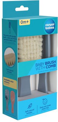 Canpol babies Hřeben a kartáč přírodní měkký GOLD modrý