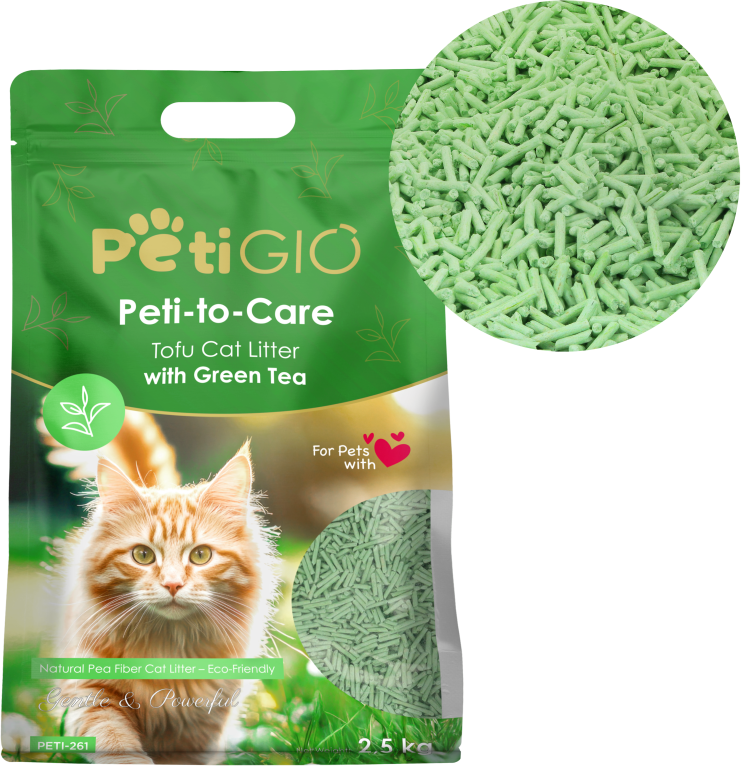 PetiGIO Peti-to-Care stelivo pro kočky Tofu Green Tea 1 x 2.5 kg