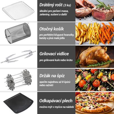 Tesla AirCook & Grill QG800 WiFi - multifunkční digitální horkovzdušná fritéza s grilem