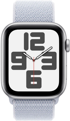 Apple Watch SE (2024) Cellular 44mm Stříbrný hliník s oblačně modrým provlékacím řemínkem