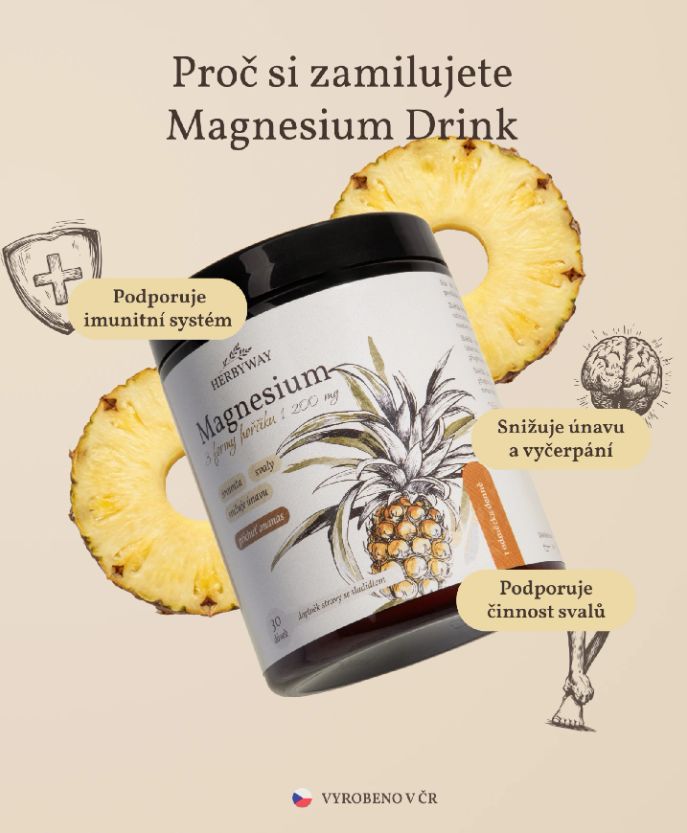 Herbyway Magnesium 3 formy hořčíku 1 200 mg, příchuť ananas