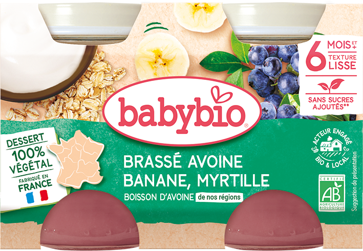 Babybio svačinka z ovesného mléka banán, borůvka 2 x 130 g