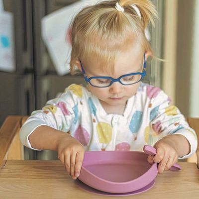 Petite&Mars Set jídelní silikonový TAKE&MATCH talíř + příbor Dusty Rose 6m+ 2 ks