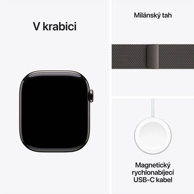 Apple Watch 11 GPS + Cellular 46mm Břidlicově šedý titan s břidlicově šedým milánským tahem- S/M