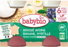 Babybio svačinka z ovesného mléka banán, borůvka 2 x 130 g