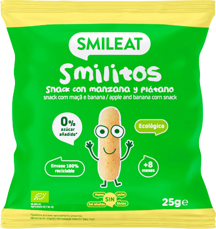 Smileat BIO kukuřičné křupky banán a jablko s panenským olivovým olejem 25 g