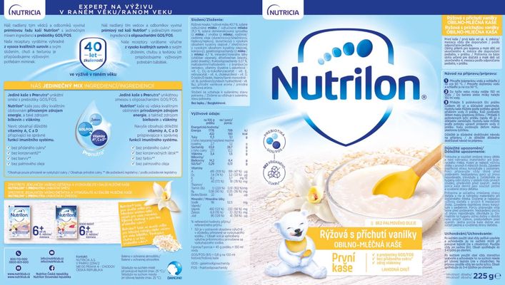Nutrilon První kaše rýžová s příchutí vanilky 225 g