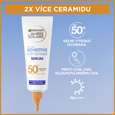 Garnier Ambre Solaire Sensitive Advanced Ochranné sérum proti slunečnímu záření s ceramidy, SPF 50+, 125 ml