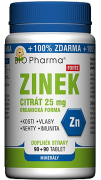 Bio Pharma Zinek citrát Forte 25 mg 180 tablet