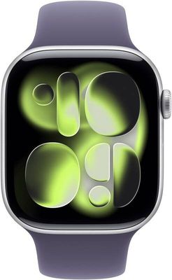 Apple Watch 11 GPS + Cellular 46mm Stříbrný hliník s mlžně fialovým sportovním řemínkem - S/M