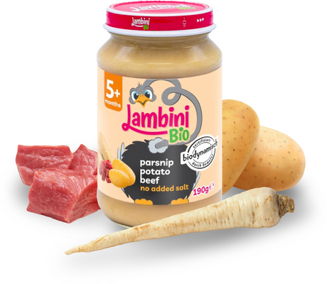 Lambini Bio Demeter příkrm pastinák, brambory a hovězí maso 190 g