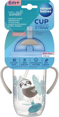 Canpol babies Exotic Animals nevylévací hrneček se slámkou a závažím šedý 270 ml