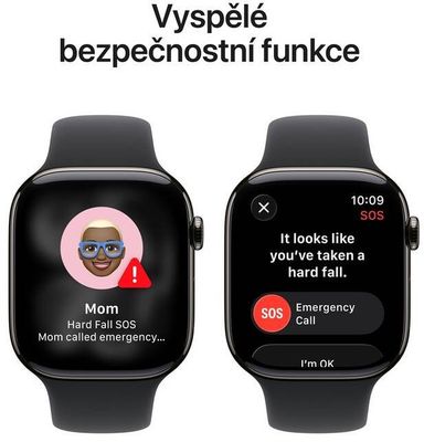 Apple Watch 11 GPS + Cellular 46mm Břidlicově šedý titan s černým sportovním řemínkem - M/L