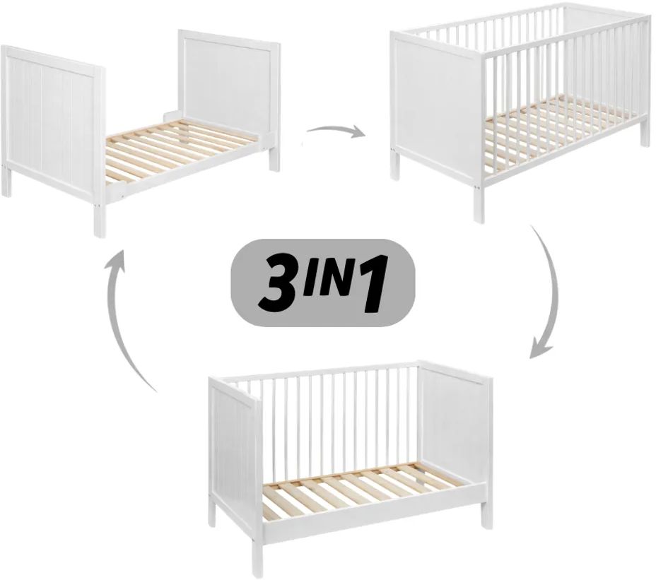 Petite&Mars Postýlka dřevěná Mila 3 in 1 White Wood