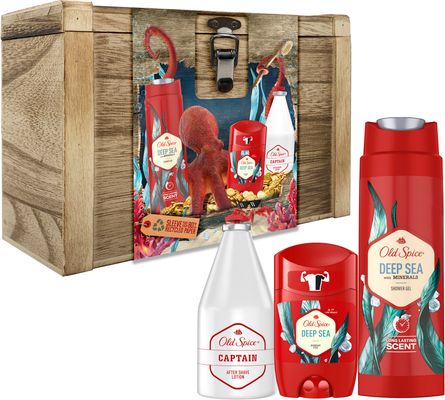 Old Spice Treasure Chest Dárková sada v dřevěné truhlici pro muže s vůní přímořských citrusů a květů 3 ks