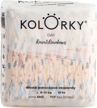Kolorky DAY déšť a duhy L 8-13 kg jednorázové eko plenky 19 ks