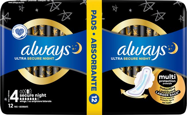 Always Ultra Hygienické Vložky Secure Night S Křidélky 72 ks