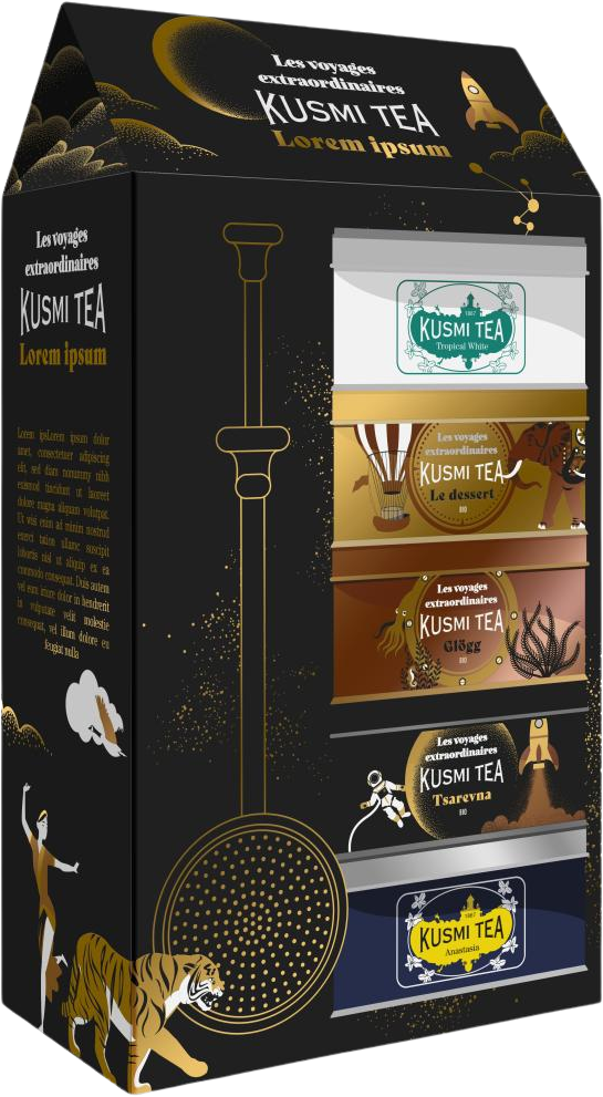 Kusmi Tea Dárkový vánoční set 2025, 5 čajových miniatur se sítkem, 101 g