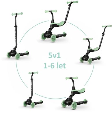 Qplay Koloběžka / odrážedlo Sema Evo s LED světly Jade Green