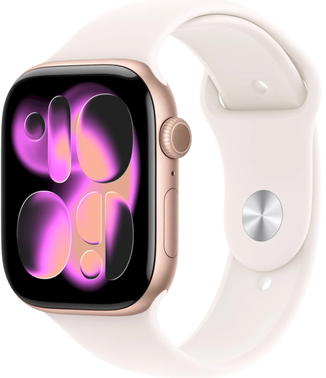 Apple Watch 11 GPS + Cellular 42mm růžově zlatý hliník - světle ruměný sportovní řemínek - S/M
