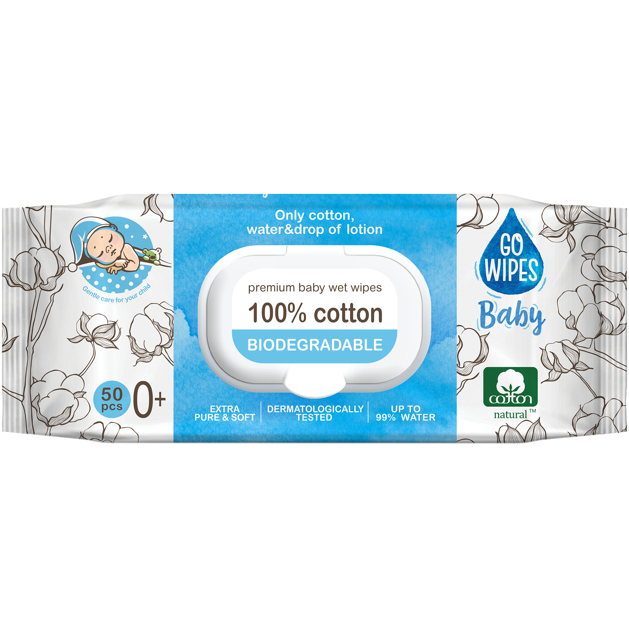 GoWipes Dětské vlhčené ubrousky, 99 % vody, plastic free