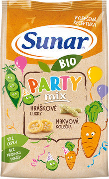 Sunar BIO Party mix, hráškové a mrkvové dětské křupky 45 g