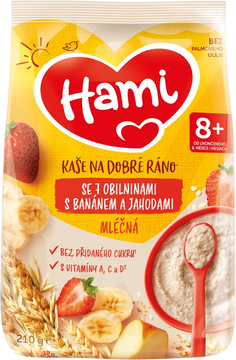 Hami Kaše mléčná se 7 obilninami s banánem a jahodami 210 g