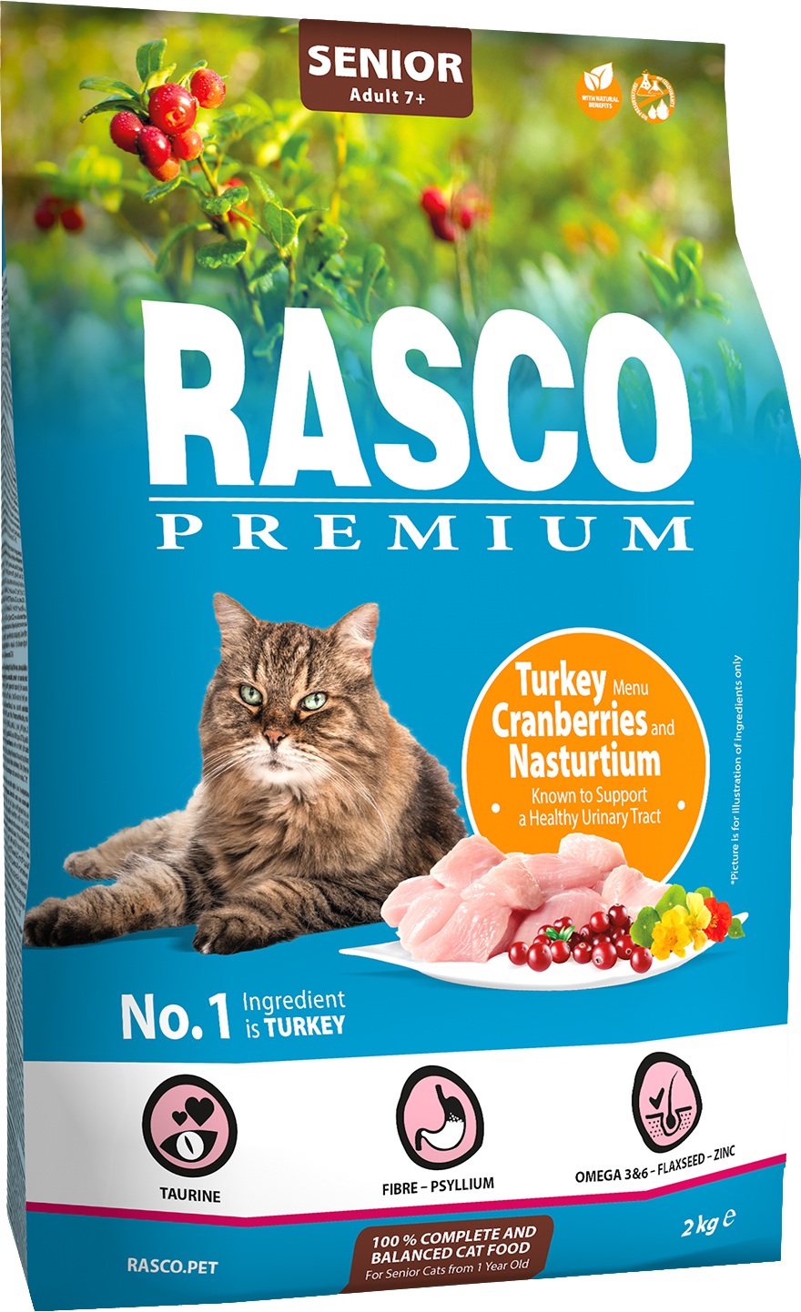 RASCO PREMIUM Cat Kibbles Senior, Turkey, Cranberries, Nasturtium 2 kg
