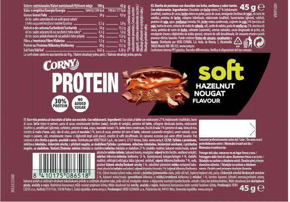 Corny Protein SOFT, Lískový oříšek - nugát 45 g