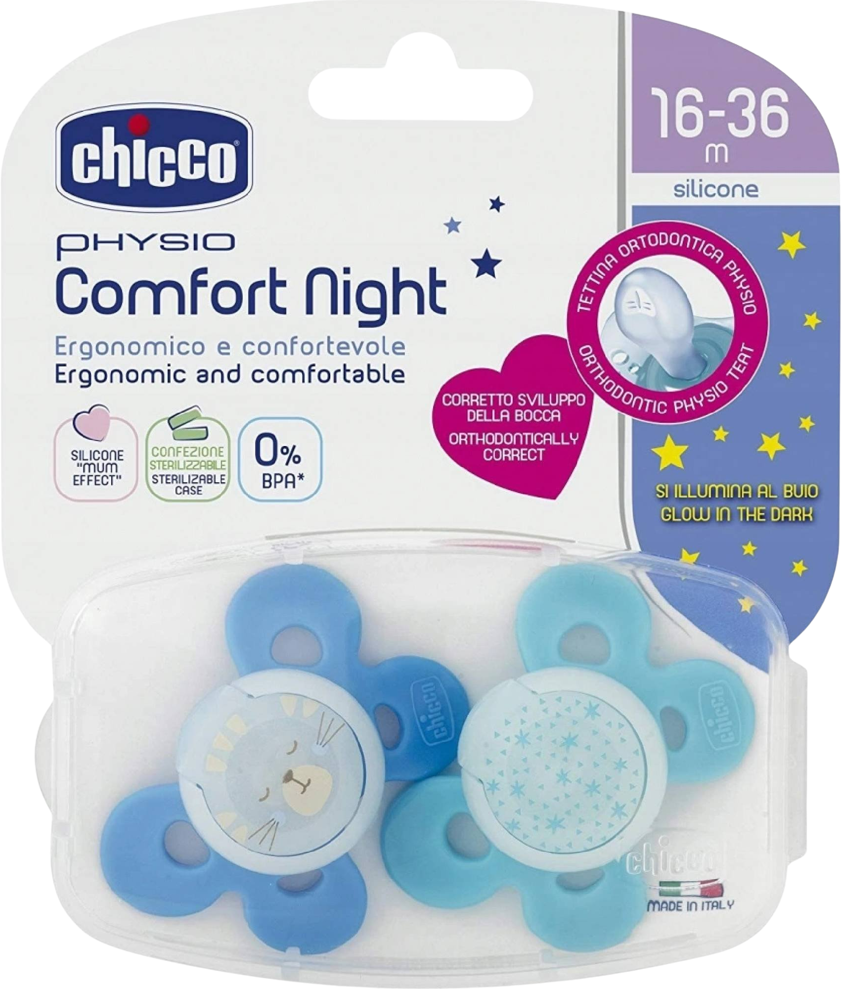 Chicco Šidítko Physio Comfort silikon noční 16-36m 2 ks