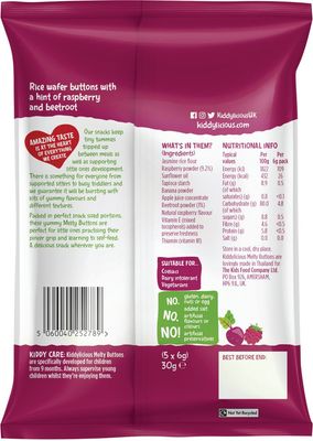 Kiddylicious Ovocno - zeleninové knoflíčky Malina s řepou 5 x 6 g