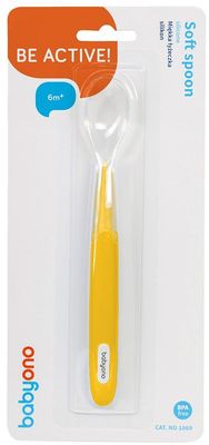 BabyOno Lžička silikonová s měkkým koncem žlutá 6m+