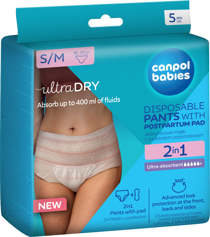 Canpol babies Jednorázové poporodní kalhotky s vložkou 2v1 S/M 5 ks