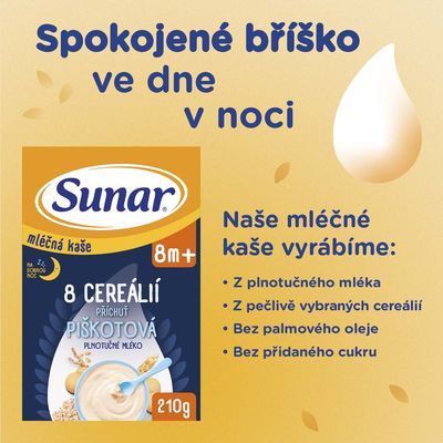 Sunar mléčná kaše s 8 cereáliemi na dobrou noc piškotová 210 g