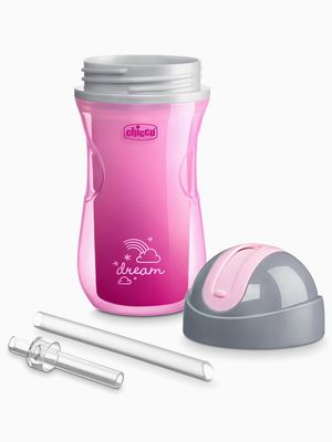 Chicco Termo lahev netekoucí s brčkem od 14m+ růžová/fialová 266 ml