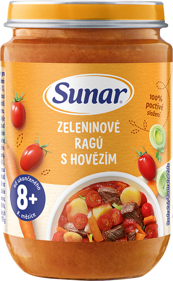Sunar Příkrm zeleninové ragú s hovězím 8m+, 190 g