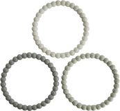 Mushie náramkové kousátko ze silikonu PEARL Green Tea / Cool Gray / Sea Salt 3 ks