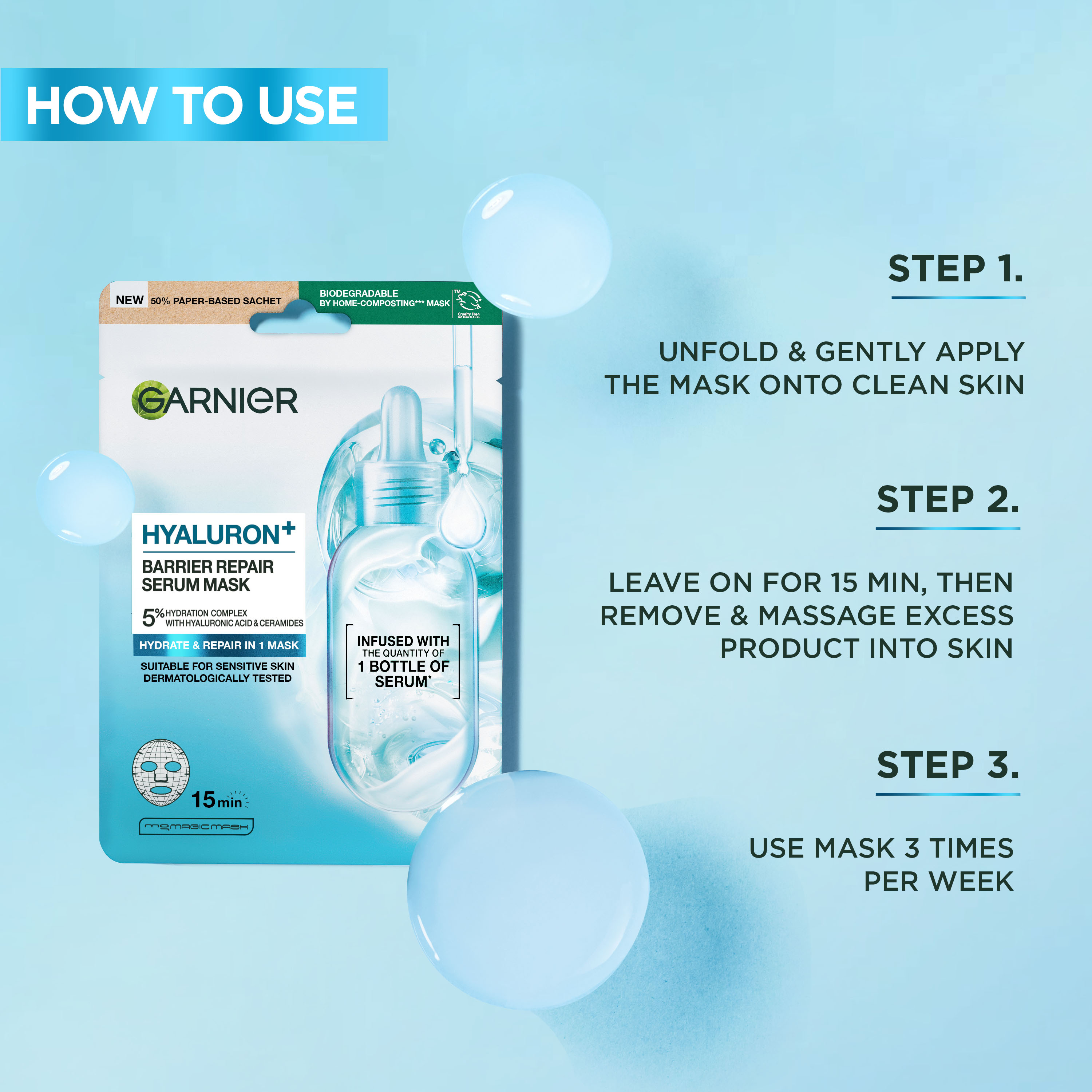 Garnier HYALURON+ Textilní pleťová maska pro obnovu kožní bariéry s kyselinou hyaluronovou 28 g