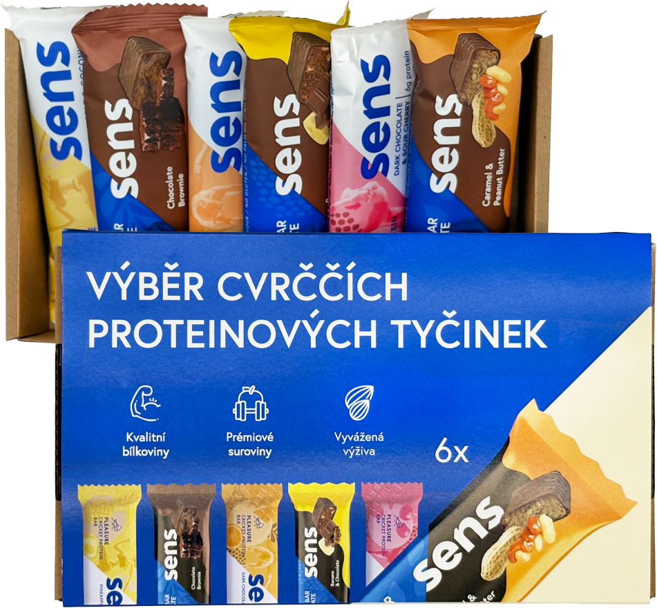 Sens Cvrččí proteinové tyčinky v dárkovém balení - starter pack 6 tyčinek