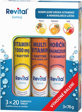 Revital Vitamin C + multivitamin + hořčík 3 x 20 šumivých tablet