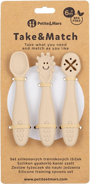 Petite&Mars Set silikonových tréninkových lžiček Take&Match Desert Sand 6m+ 3 ks