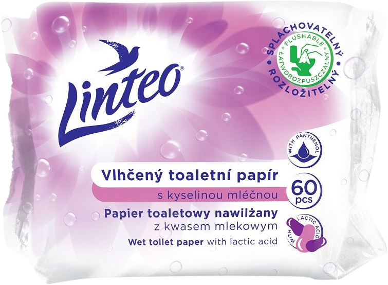 Linteo Vlhčený toaletní papír s kyselinou mléčnou 60 ks