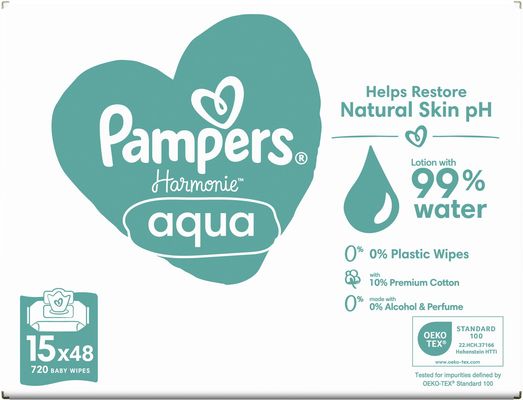 Pampers Harmonie Aqua Plastic Free Vlhčené ubrousky 15 x 48 ks