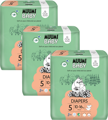 Muumi Baby 5 Maxi+ 10–16 kg, měsíční balení eko plen 138 ks