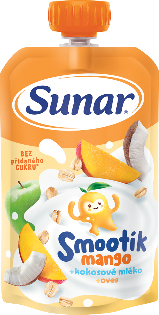 Sunar Smootík dětská kapsička mango, kokosové mléko, ovesné vločky 12m+ 120 g