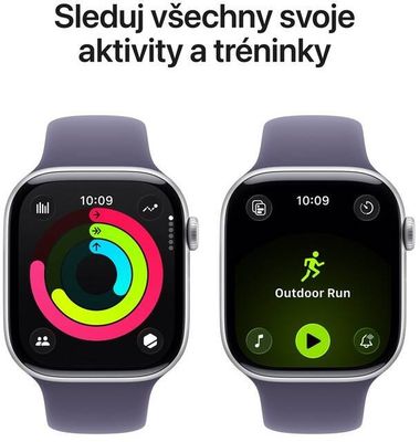 Apple Watch 11 GPS + Cellular 46mm Stříbrný hliník s mlžně fialovým sportovním řemínkem - S/M