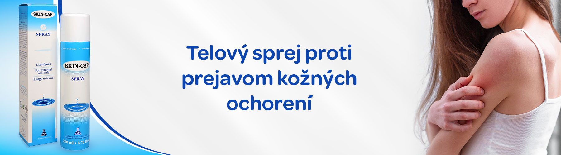 Skin-cap spray, kožné ochorení, suchá koža, ekzém, upokojuje svrbenie, pocit úľavy, podráždenie a začervenanie kože pri psoriáze, eboroickej dermatitída, Pyrithion zinku