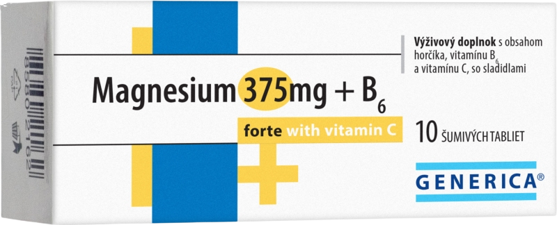 Generica MAGNESIUM 375 mg + B6 forte s vitamínom C 10 šumivých tablet
