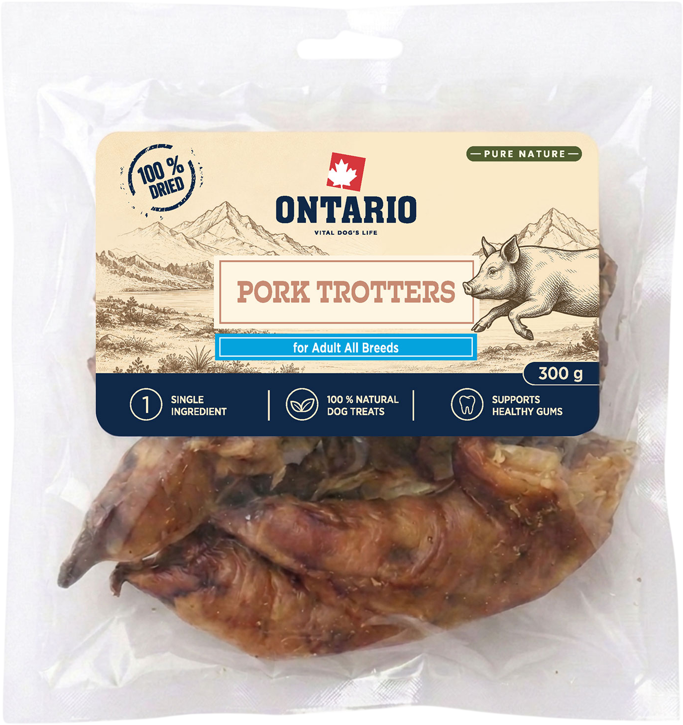 Ontario Pochoutka Pure Nature vepřové pacičky sušené 300 g
